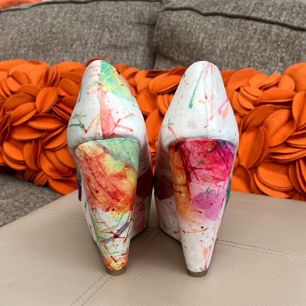 Aldo Colorful Splash Print Open Toe Wedges - image 4